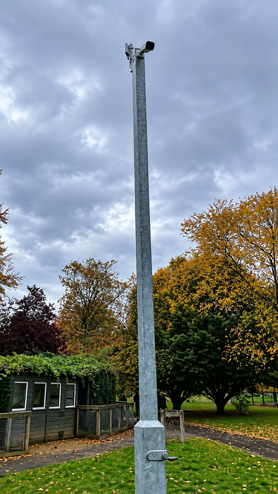 Pole-mounted cameras for CCTV systems overlooking a rural property
